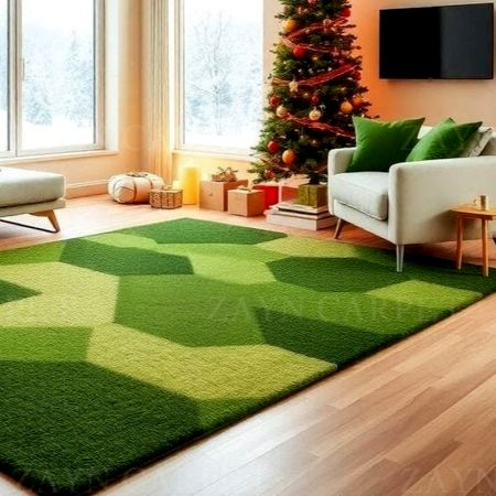 Handcrafted Green Geometric Modern Living Room Rug